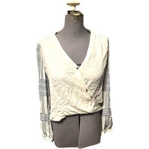 Veronica Beard White Silk Embroidered V-Neck Blouse Size 2 Boho preppy old money